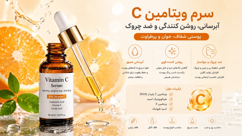 سرم ویتامین C: آبرسانی، روشن کنندگی و ضد چروک